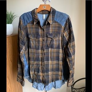 Free People Road Trip Getaway Plaid Denim Shirt